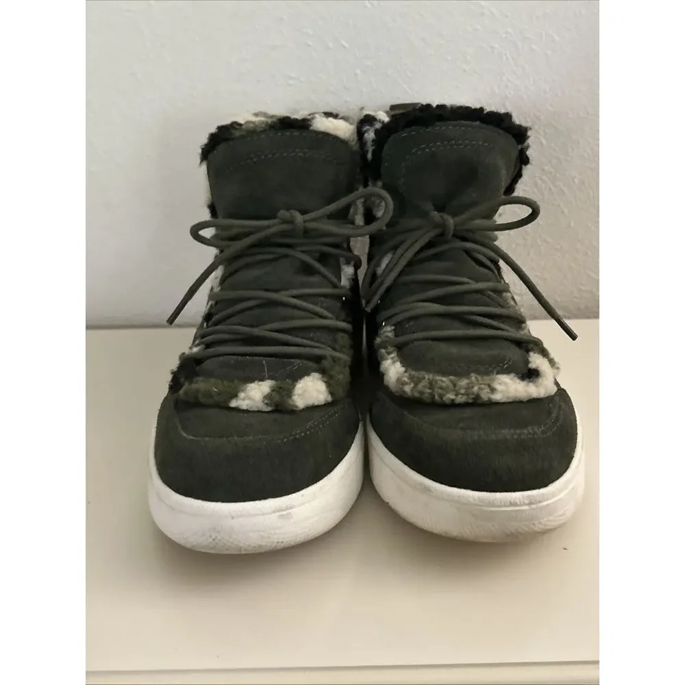 Steve Madden Leather Hi-Top Women 7M Debora Green Suede Camo Sherpa Zip Sneaker - Picture 3 of 9